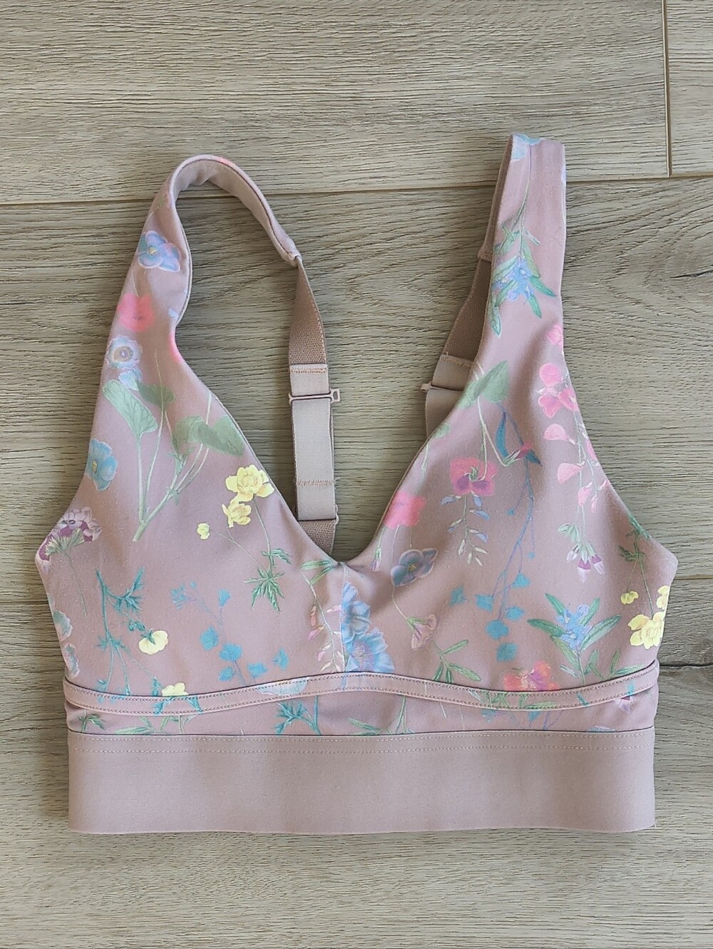 Fabletics Nude Floral Cottagecore Sports Bra | Size XXS